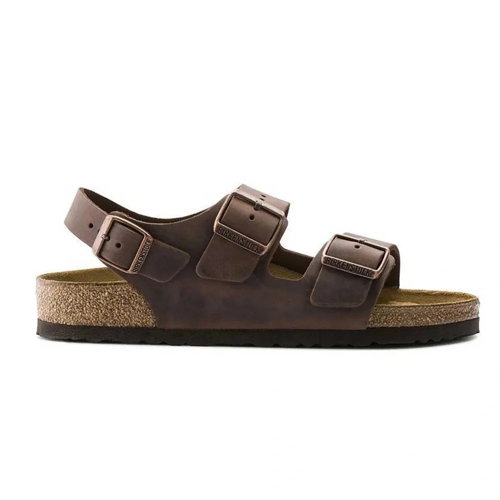 Birkenstock Brown Three-Strap Adjustable Leather Sandal
